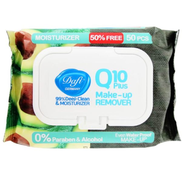 دستمال مرطوب آرایشی دافی مدل Moisturizer حاوی Q10 و عصاره آووکادو 50 عددی
