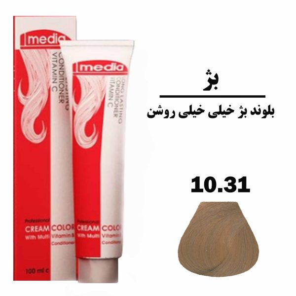 رنگ مو بلوند بژ خیلی خیلی روشن مدیا سری بژ شماره 10.31 حجم 100 میلی لیتر