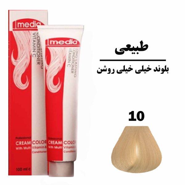رنگ مو بلوند خیلی خیلی روشن مدیا سری طبیعی شماره 10 حجم 100 میلی لیتر