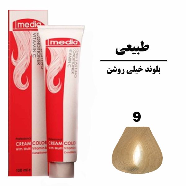 رنگ مو بلوند خیلی روشن مدیا سری طبیعی شماره 9 حجم 100 میلی لیتر