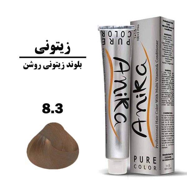 رنگ مو بلوند زیتونی روشن آنیکا ANIKA سری زیتونی شماره 8.3 حجم 100 میلی لیتر