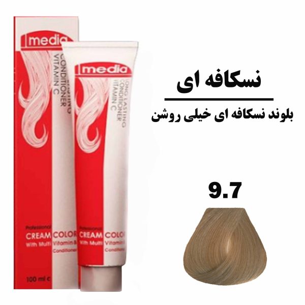 رنگ مو بلوند نسکافه ای خیلی روشن مدیا سری نسکافه ای شماره 9.7 حجم 100 میلی لیتر