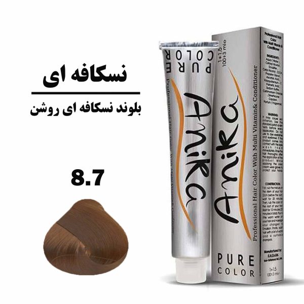 رنگ مو بلوند نسکافه ای روشن آنیکا ANIKA سری نسکافه ای شماره 8.7 حجم 100 میلی لیتر