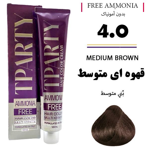 رنگ مو تیپارتی بدون آمونیاک 4.0 قهوهای متوسط حجم 120 میل