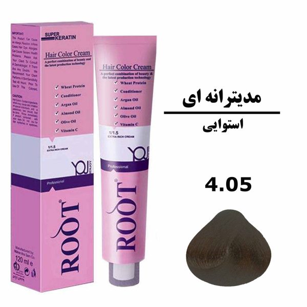 رنگ موی استوایی روت ROOT سری مدیترانه ای شماره 4.05 حجم 120 میلی لیتر