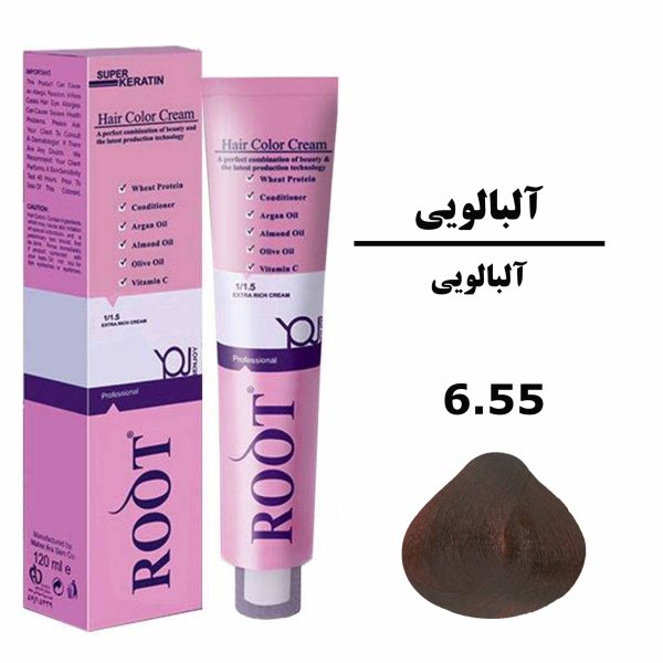 رنگ موی آلبالویی روت ROOT سری آلبالویی شماره 6.55 حجم 120 میلی لیتر