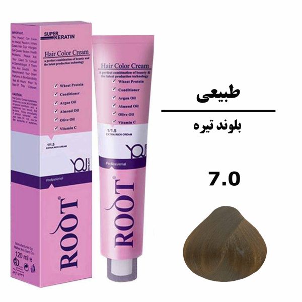رنگ موی بلوند تیره روت ROOT سری طبیعی شماره 7.0 حجم 120 میلی لیتر
