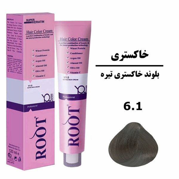 رنگ موی بلوند خاکستری تیره روت ROOT سری خاکستری شماره 6.1 حجم 120 میلی لیتر