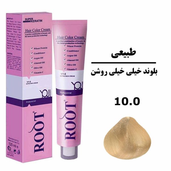 رنگ موی بلوند خیلی خیلی روشن روت ROOT سری طبیعی شماره 10.0 حجم 120 میلی لیتر