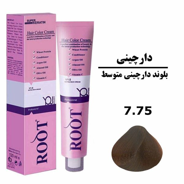 رنگ موی بلوند دارچینی متوسط روت ROOT سری دارچینی شماره 7.75 حجم 120 میلی لیتر