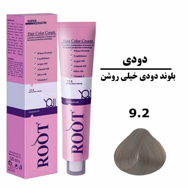 رنگ موی بلوند دودی خیلی روشن روت ROOT سری دودی شماره 9.2 حجم 120 میلی لیتر
