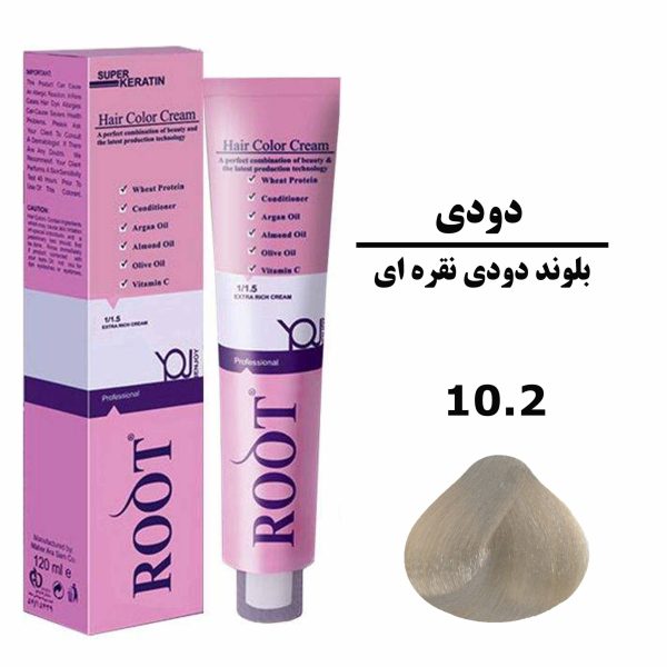 رنگ موی بلوند دودی نقره ای روت ROOT سری دودی شماره 10.2 حجم 120 میلی لیتر