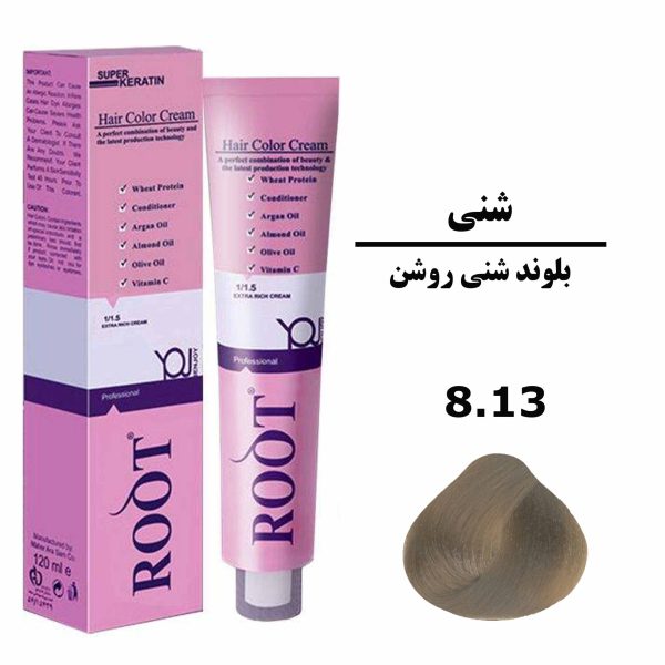 رنگ موی بلوند شنی روشن روت ROOT سری شنی شماره 8.13 حجم 120 میلی لیتر