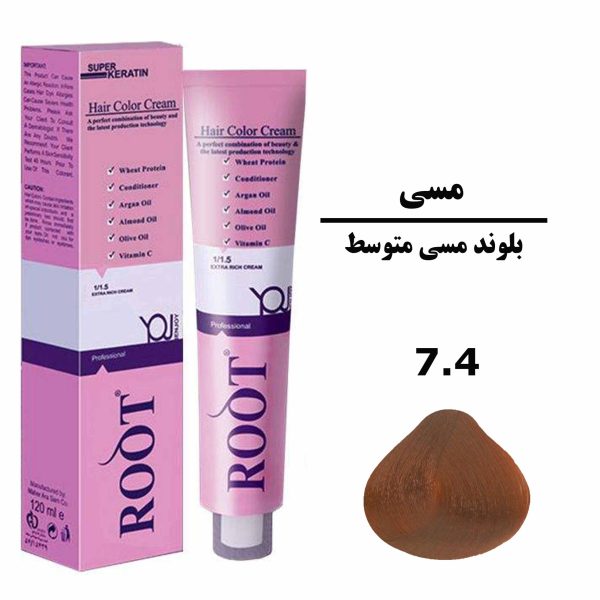 رنگ موی بلوند مسی متوسط روت ROOT سری مسی شماره 7.4 حجم 120 میلی لیتر