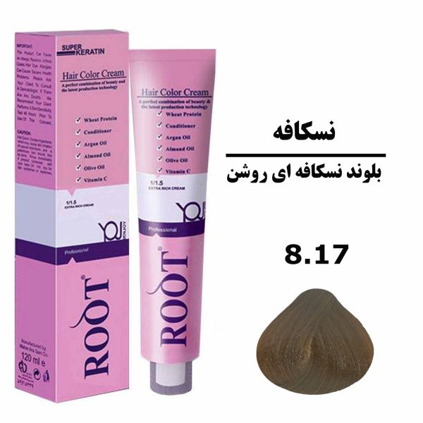 رنگ موی بلوند نسکافه ای روشن روت ROOT سری نسکافه شماره 8.17 حجم 120 میلی لیتر