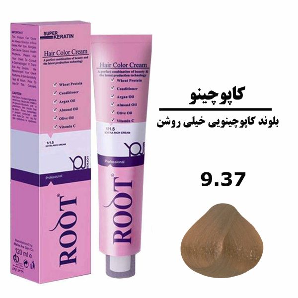 رنگ موی بلوند کاپوچینویی خیلی روشن روت ROOT سری کاپوچینو شماره 9.37 حجم 120 میلی لیتر