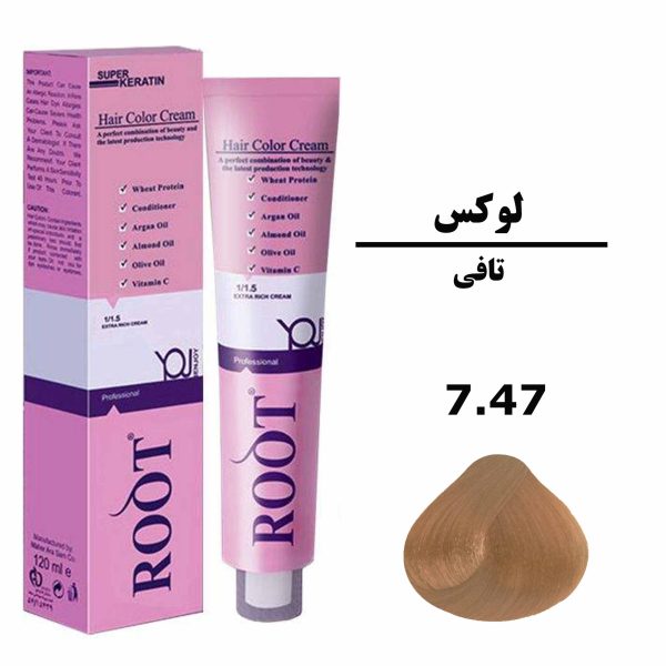 رنگ موی تافی روت ROOT سری لوکس شماره 7.47 حجم 120 میلی لیتر