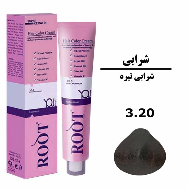 رنگ موی شرابی تیره روت ROOT سری شرابی شماره 3.20 حجم 120 میلی لیتر