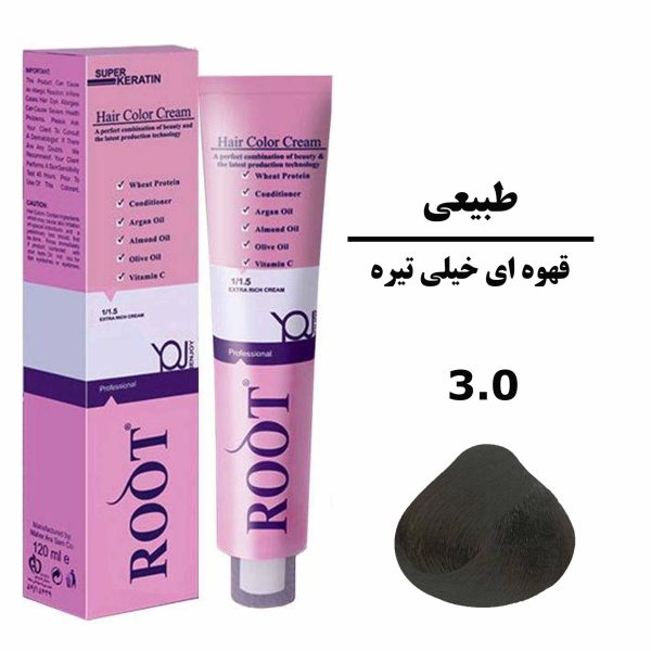 رنگ موی قهوه ای خیلی تیره روت ROOT سری طبیعی شماره 3.0 حجم 120 میلی لیتر