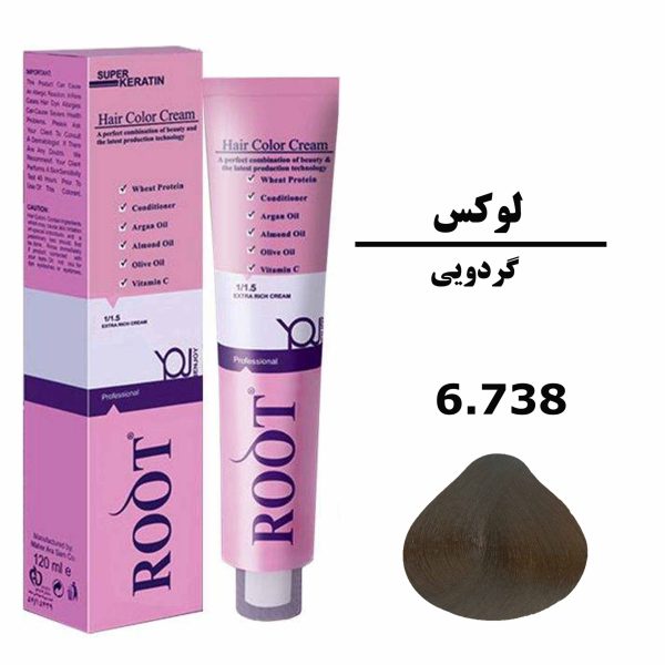 رنگ موی گردویی روت ROOT سری لوکس شماره 6.738 حجم 120 میلی لیتر