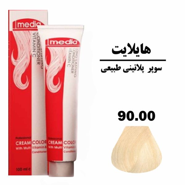 رنگ مو سوپر پلاتینی طبیعی مدیا سری هایلایت شماره 90.00 حجم 100 میلی لیتر
